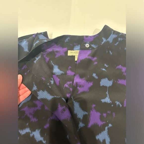 Burberry Long Sleeve Blouse Top 100% Silk Small Collared Blue Purple - Picture 6 of 12